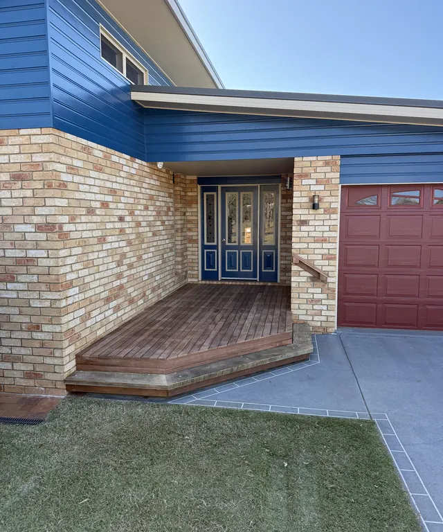 Hardwood front entry deck