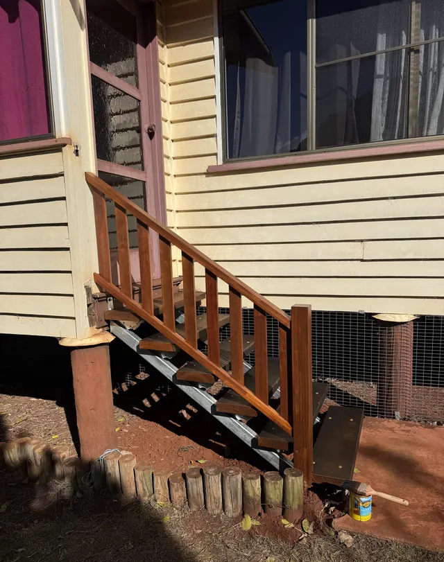 Timber stairs and handrail on a Queenslander